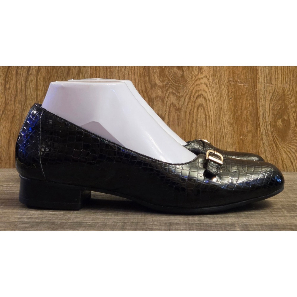 Clarks Artisan Keesha Raine Pump Block Heels Shoes Womens Size 8 Black Croc